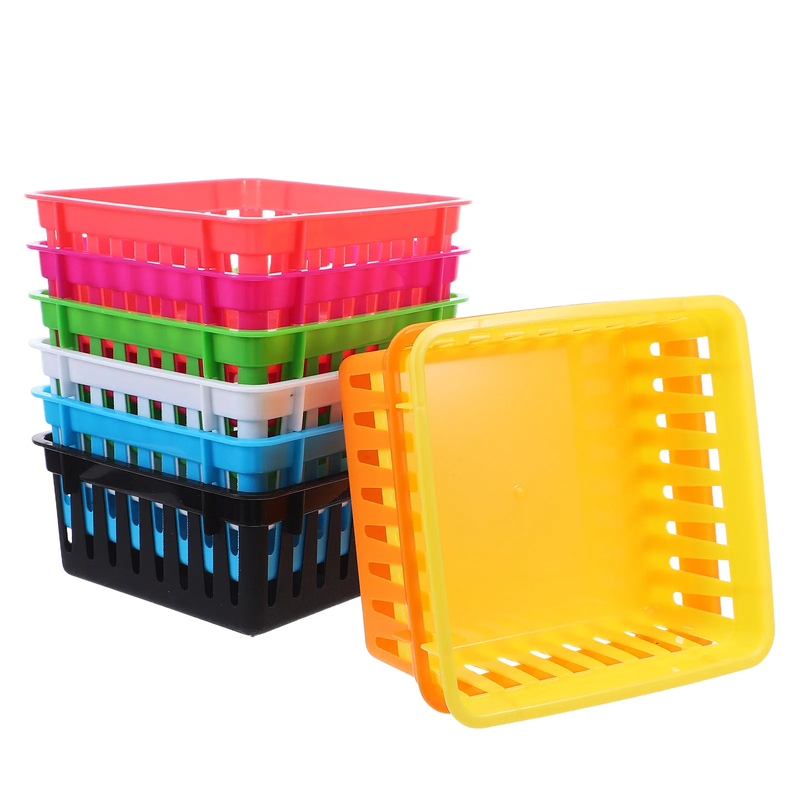 8Pcs Assorted Plastic Desktop Stationery Organizer Basket Square Stackable Storage Bin for Office School Desk Pencil Crayon