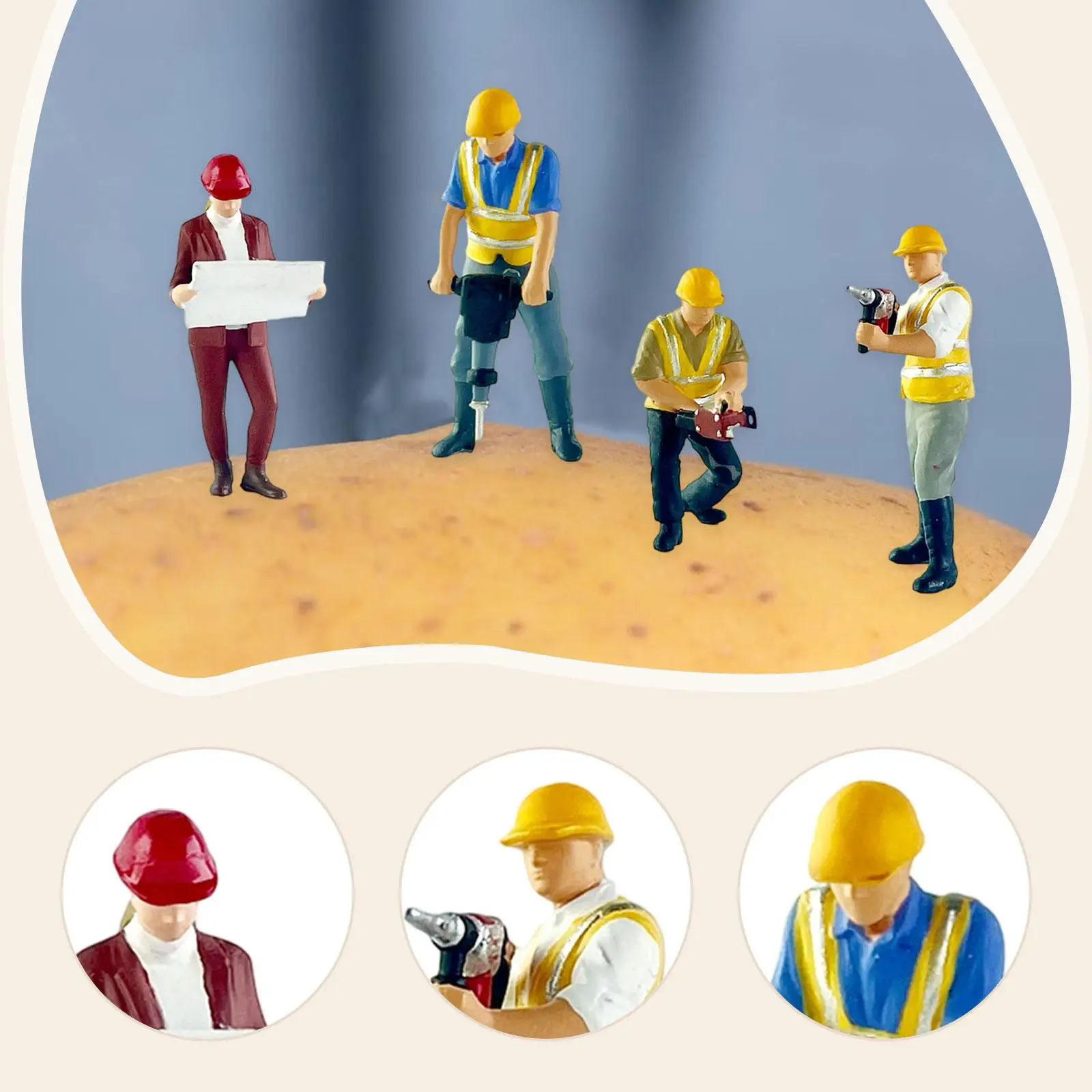 4 قطع 1/64 عامل البناء الشكل الحرف مكتب الديكور نماذج الأشخاص الصغار للصور الدعائم مصغرة المشهد الملحقات #5