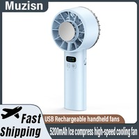 Ice compress high-speed cooling fan handheld fans USB Rechargeable portable mini fan LED Digital Display, Travel,Camping,Outdoor