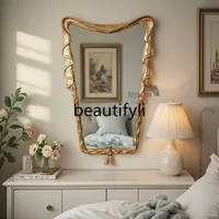 French retro makeup mirror wall-mounted bathroom European-style engraving,home bedroom entrance special-shaped decorative mirror