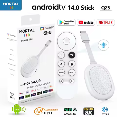 Mortal Portable Wireless HDMI Android 14 Allwinner H313 Mini TV Stick Q2S Google Assistant WIFI6 4K 8K BT5.0 Smart TV Box Dongle