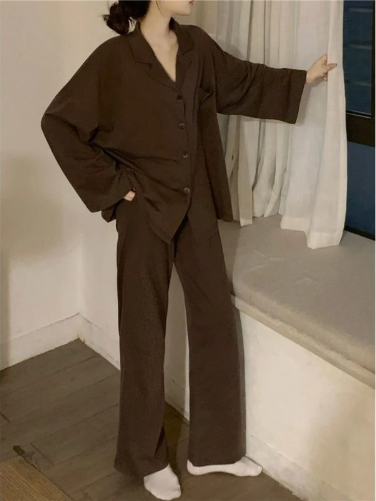 

Simple Casual Women's Home Clothing Set Long Sve irt Sle Pure Color Autumn Winter Youth Suitable Comfortable Home Wear