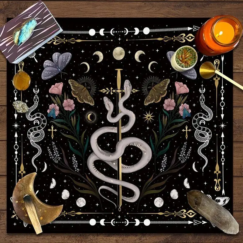 Tarot Tablecloth Chakras Angel Wings Sun Moon Spirit Snake Twelve Constellation Wheel Altar Cloth Witchcraft Divination Decor