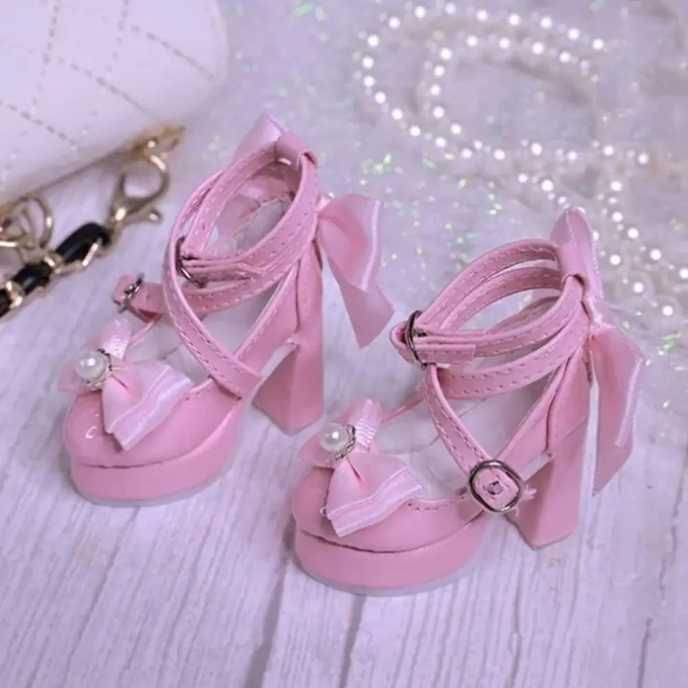 1 par 1/3 y 1/4 BJD Bowknot tacones altos zapatos de muñeca de PU con perlas zapatos de muñeca de vestir delicados elevados 1/3 y 1/4 muñecas BJD