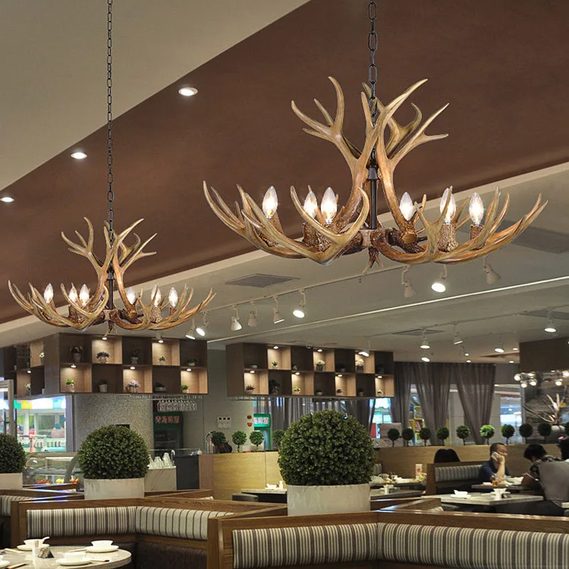 Imagem -02 - Retro Resin Antler Led Pendant Lamp Restaurante Decoração Interior Villa Hotel Lobby Corredor Villa Americana Chain Chandelier