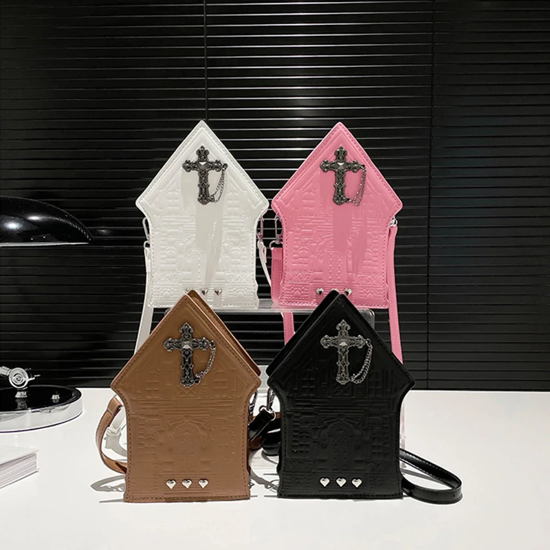 

Creative Fashion House Women's Bag 2025 New Halloween Retro Handbag 3d House Shape Messenger Bag Rivet One-shoulder Underarm Bag