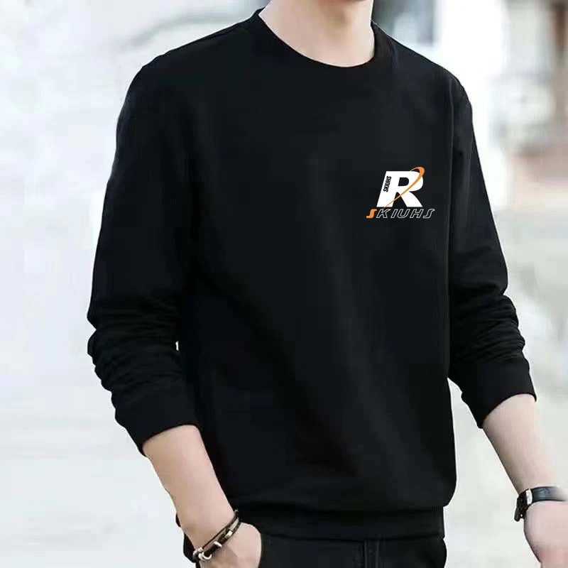 

Повседневная свободная футболка с длинным рукавом и круглым вырезом для мужчин, весна-осень, универсальная уличная одежда, молодежный модный свитшот с принтом