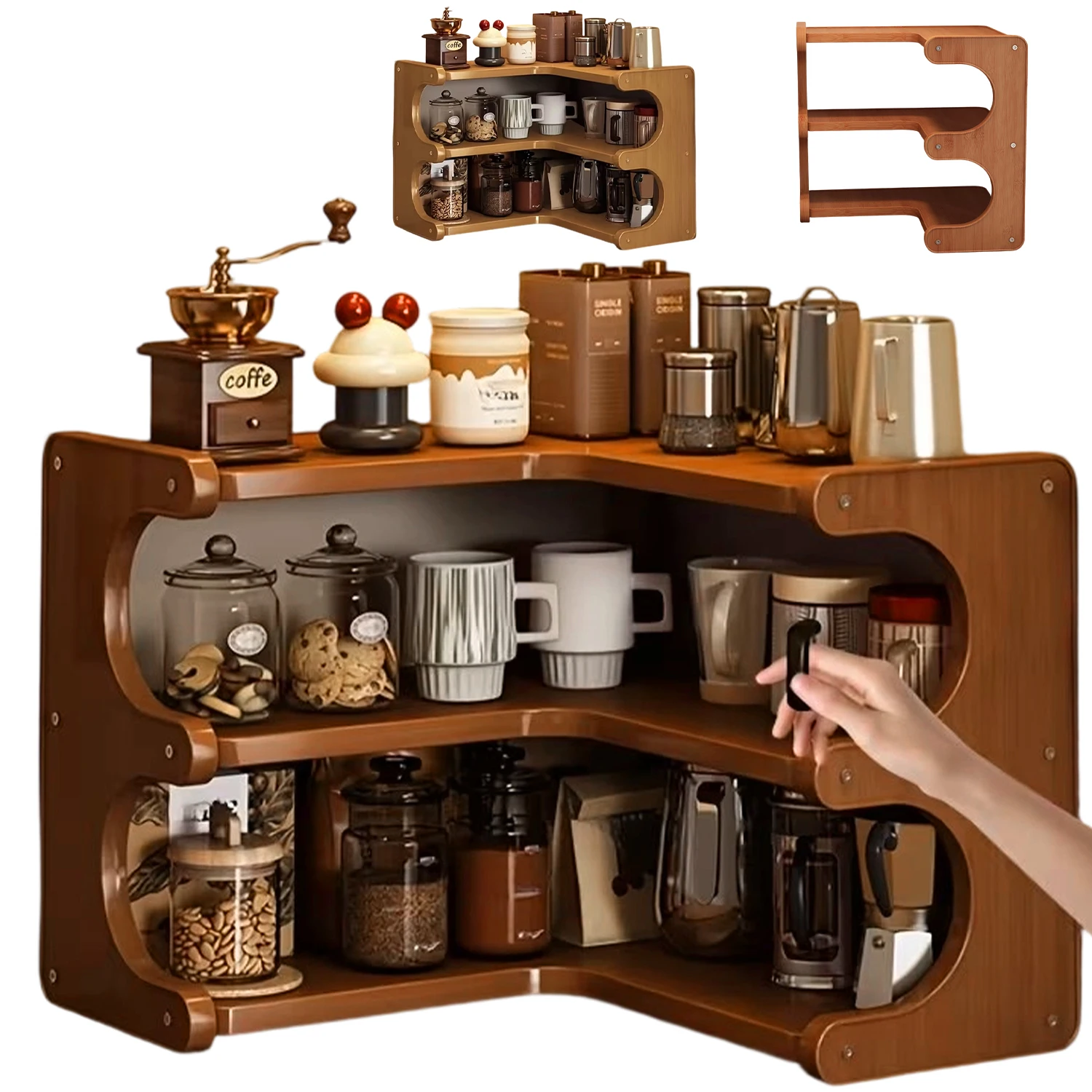 Étagère de rangement d'angle en bois à 3 niveaux, 35x35x31cm, marron foncé, étagère de rangement minimaliste, étagère décorative/support de présentation, gain de place, convient pour le salon, la cuisine et la salle de bain, étagère à cosmétiques