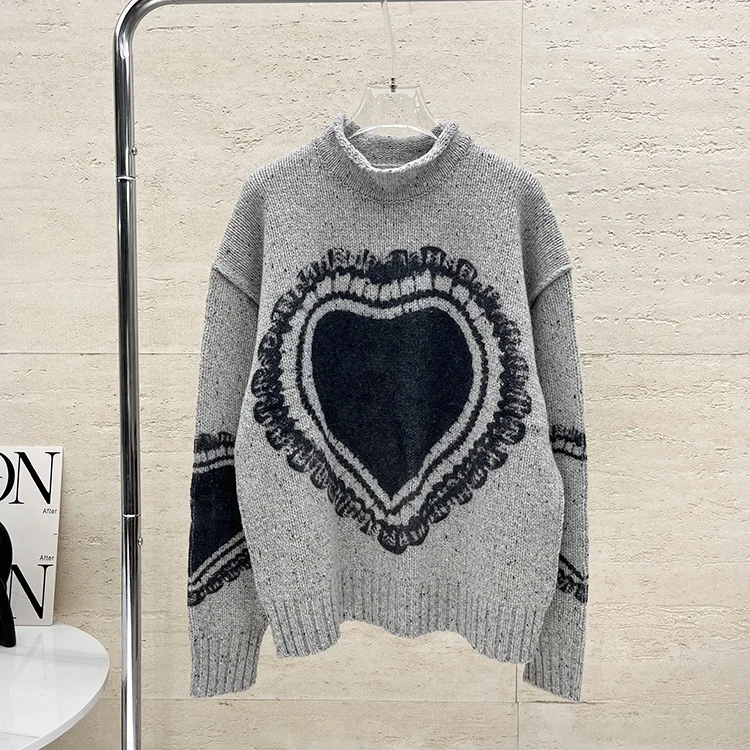 New vintage letter love print sweater Lazy loose sweater coat men and women\'s same top