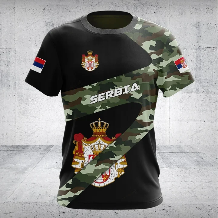 Personalized Summer Casual Serbia Flag Skull Olive Graphic T-shirts Cool Men's Fashion Jersey Loose Oversized Short Sleeve Tops