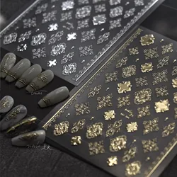 1 Blatt 3d realistische Stempel Gold Silber Retro Böhmen symmetrische Blumenmuster Kleber Nail Art Aufkleber Aufkleber Maniküre Charms