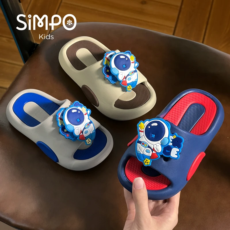 

Summer Boy's Spaceman Toddler Slides With Rotating Charms Thick Sole Open Toe Slippers Slip On Children's Sandals
