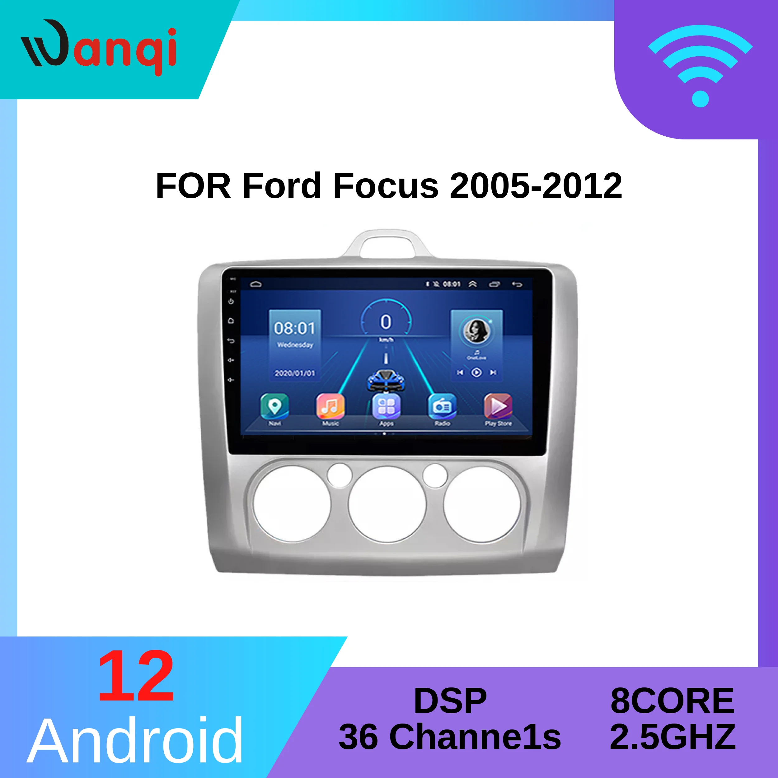 

Hot Sale 9 Inch Wanqi 12.0 Car Dvd Gps Player For Ford Focus 2005-2012 built-in Radio Video Navigation Bt Wifi