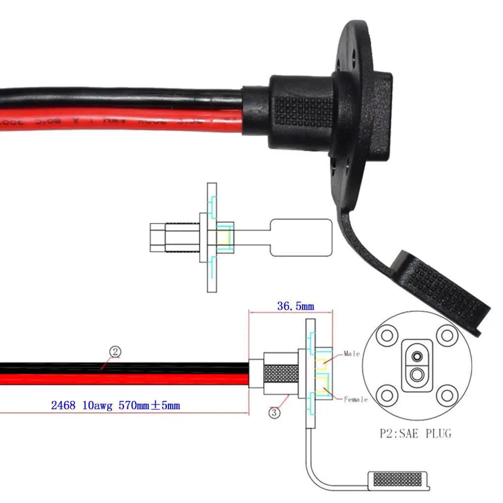 Weatherproof Sidewall Heavy Duty Solar Panel Mount SAE Plug Socket Cable