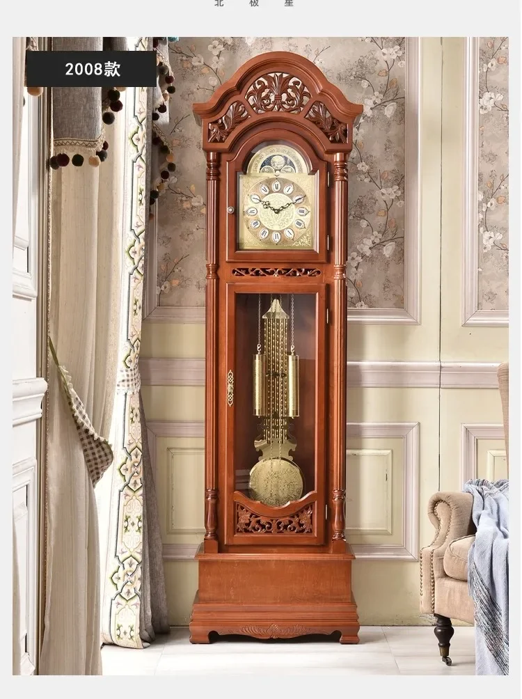 Solid wood floor   European living room table clock mechanical American standing bell Chinese retro pendulum clock classical
