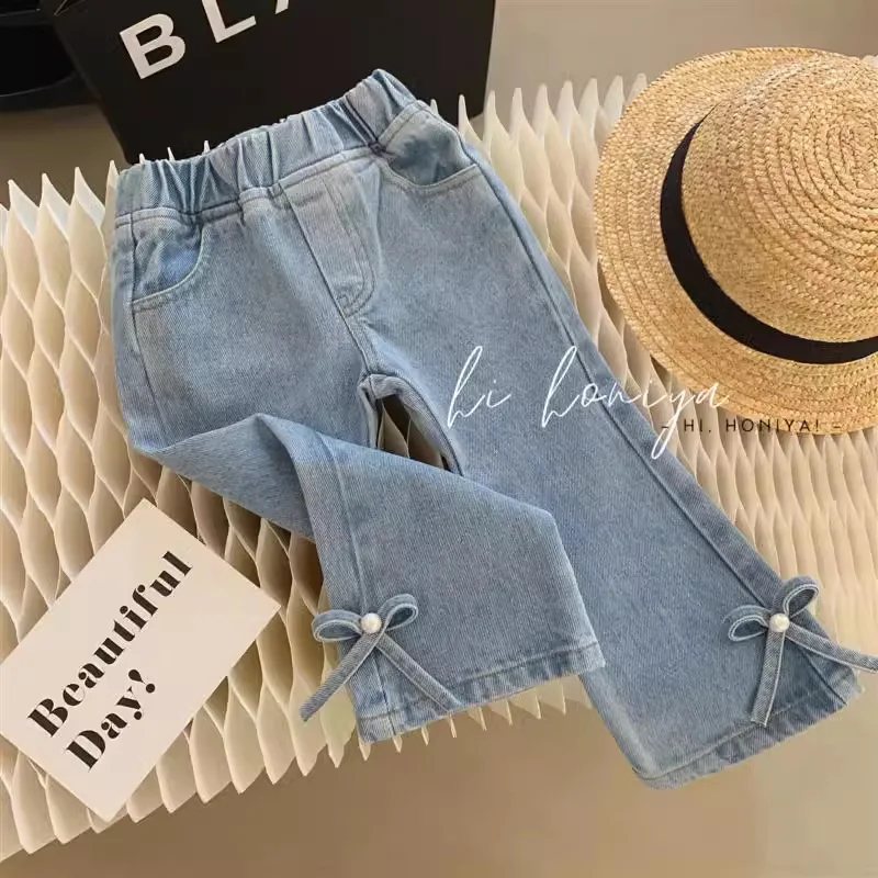Girls Pants 2025 Spring and Autumn New Soft Jeans for Baby Girls Childrens Korean Lace Casual Pants