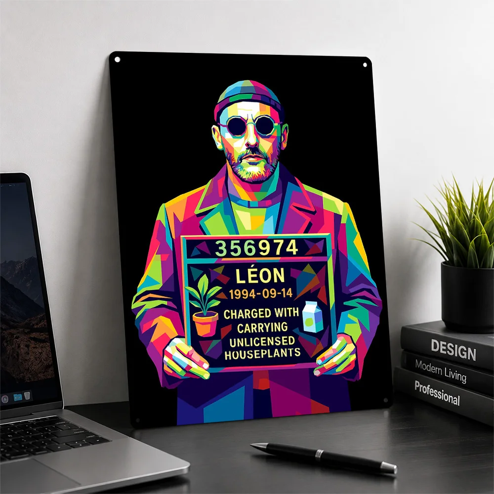 Leon Mugshot Pop Art 3D Texture Metal Poster Customized Wall Art Tin Sign Gift for Mancave Decoration Room Decorating Interior
