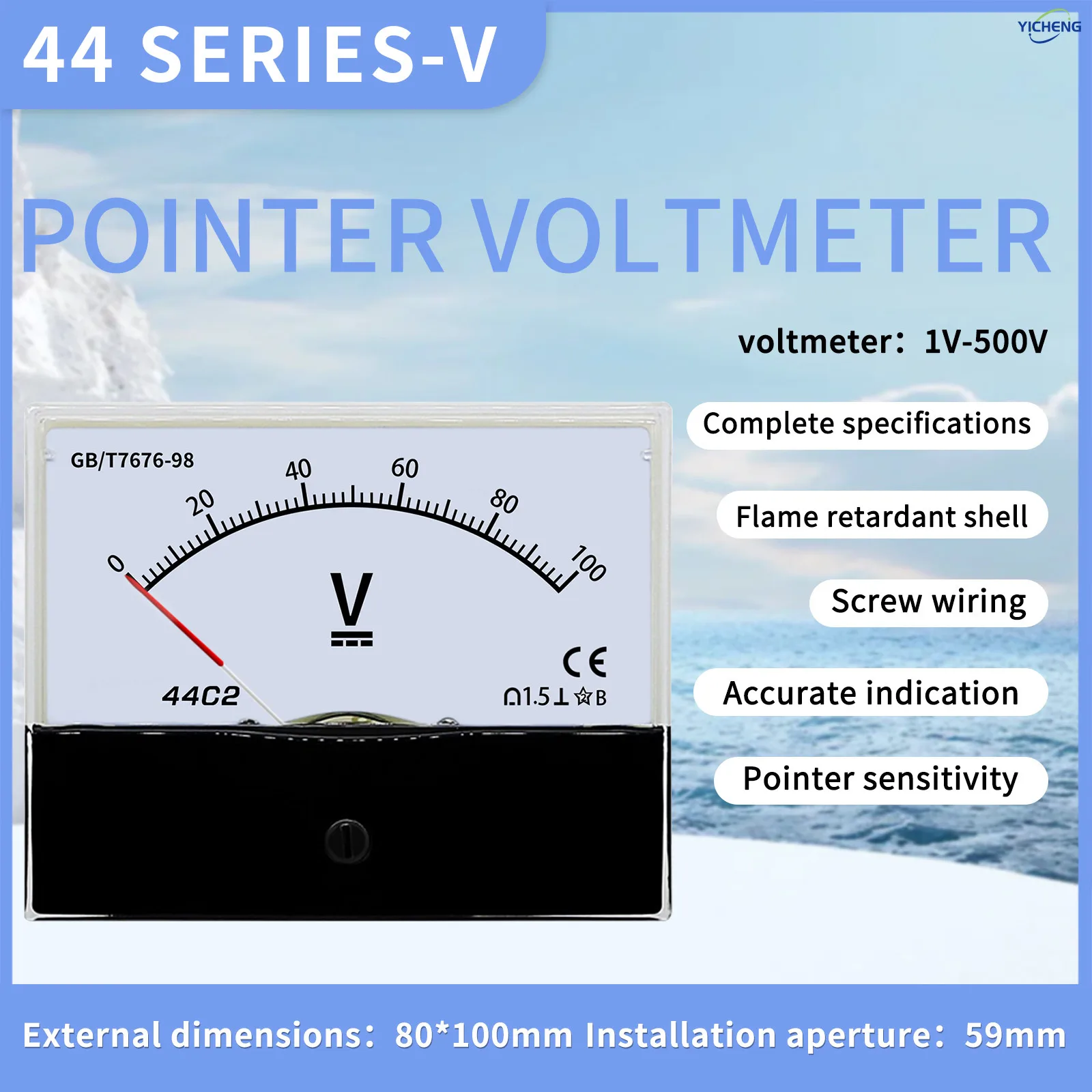 YICHENG DC/AC Voltage meter 1V2V3V5V10V20V30V50V100V500V voltage regulator transformer test.Panel size80mm* 100mm,hole size 59mm