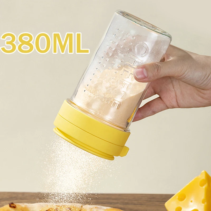 380 ml Käse-Shaker-Flasche, transparentes Gewürzglas mit verschließbarem Deckel für Zucker-Matcha-Gewürze, Gewürzspender, Küchenbehälter