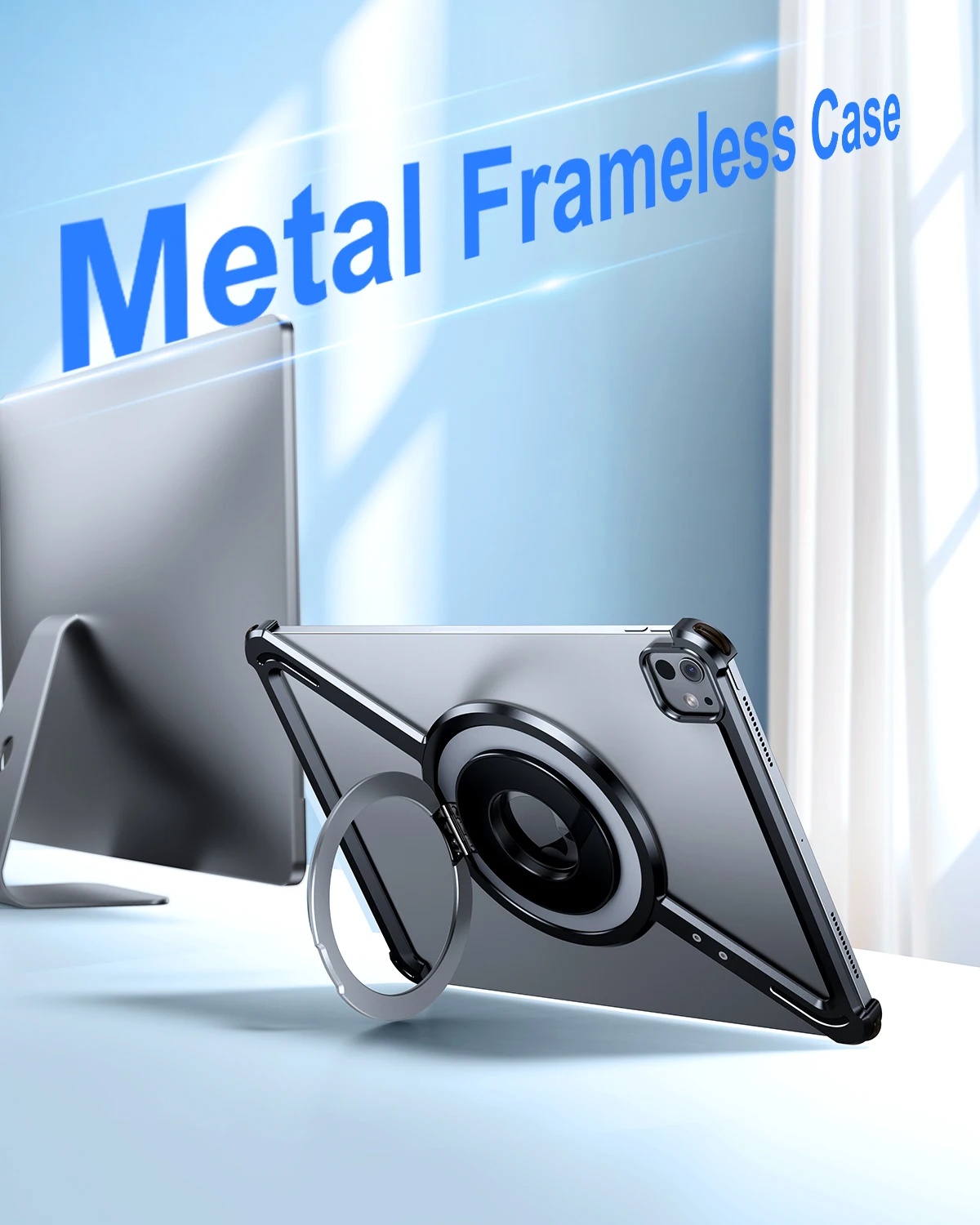 아이패드 프로 2024 11인치 M4 (5세대)용 Eary 프레임리스 케이스 (360도 회전) ° 회전식 자석 킥스탠드 알루미늄 합금 낙하 방지 케이스