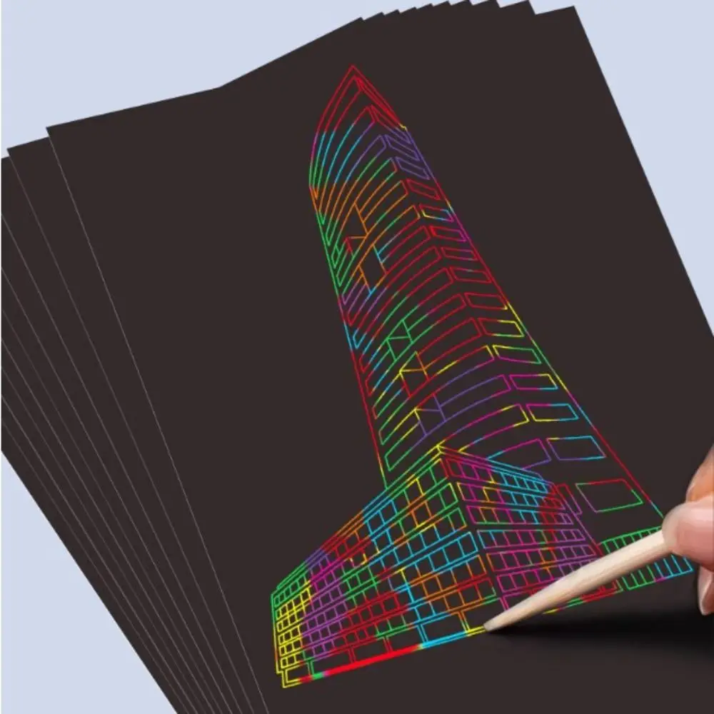 Creative Rainbow Scratch Art Paper Card Set Colorful Educational Scratch Card Kit Graffiti Stencil Toys DIY Drawing Board DIY
