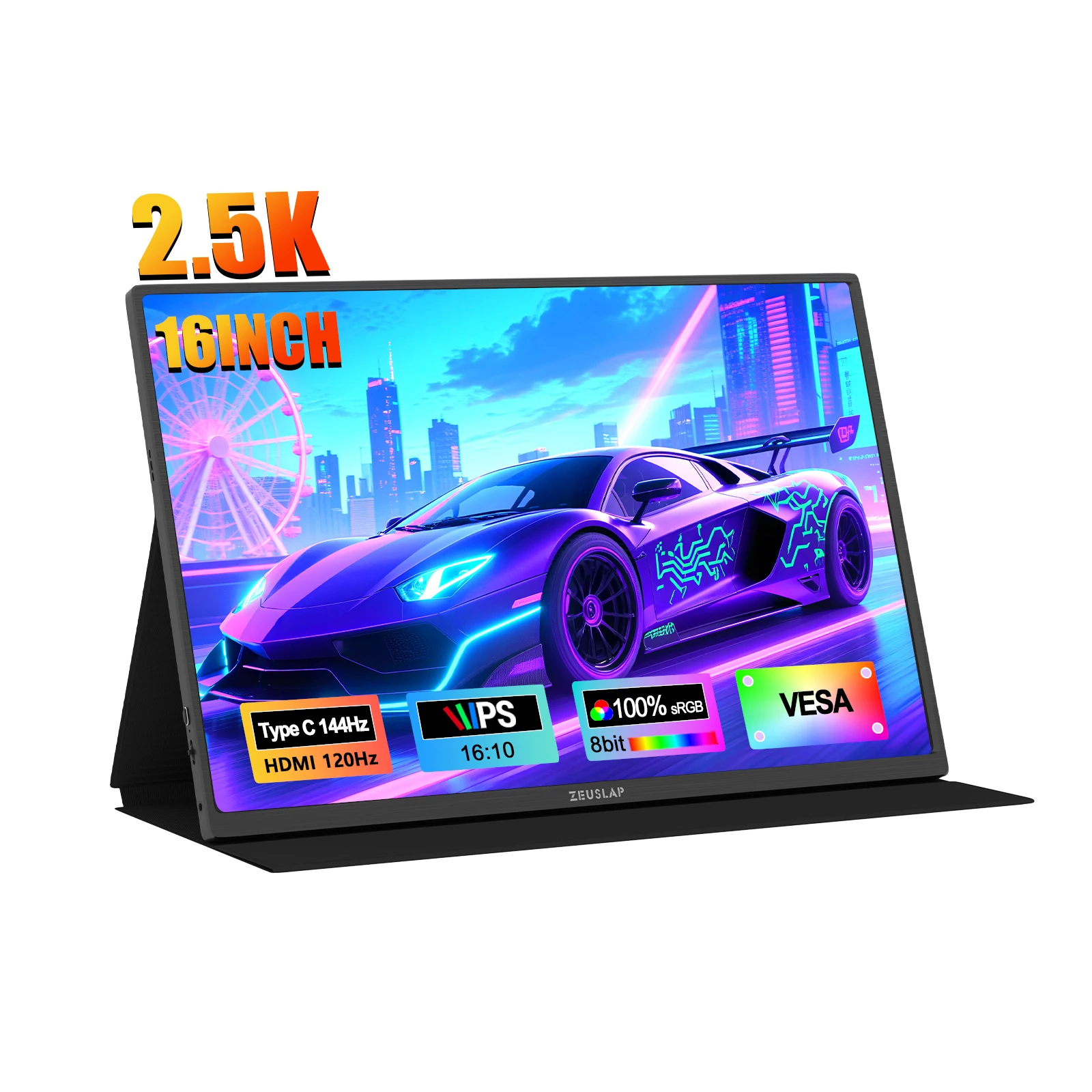 

ZEUSLAP 16" 2.5K 144hz Portable Monitor 100%sRGB 500Cd/m² Travel Gaming Display for Laptop MINI PC Switch PS4