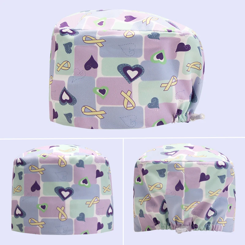 Anti-static Medical Scrub Hats Surgical Caps Silky Polyester Dental Hospital Nurse Hats for Long Hair K1023