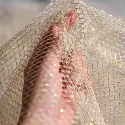 Glitter Hard Tulle Hollow Net Fabric, Golden Transparent Mesh, For Fashion Or Designer Clothing , By The Yard