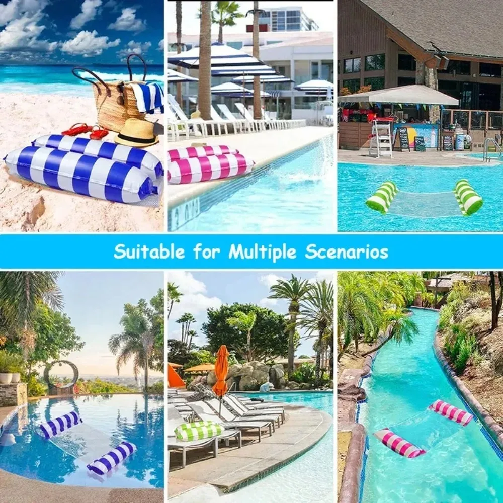 Colchoneta Flotante Inflable Plegable de PVC con Rayas para Piscina, Hamaca Acuática, Colchón de Aire para Fiestas en el Agua
