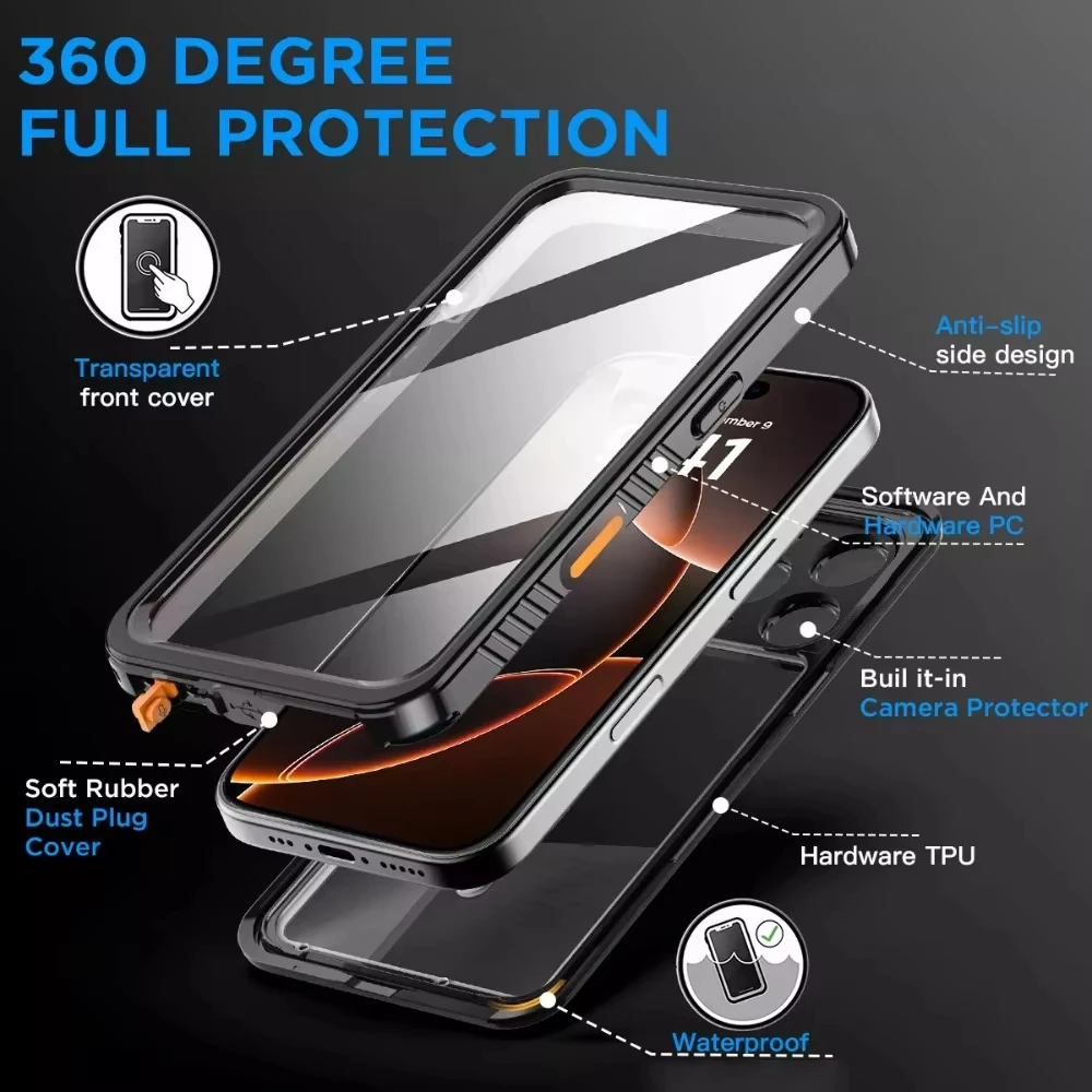 IP68 Waterproof Case For iPhone 16 15 14 13 12 11 Pro Max XR XS Plus 8 7 Metal Aluminum Swimming Phone Luxury Underwater Cover