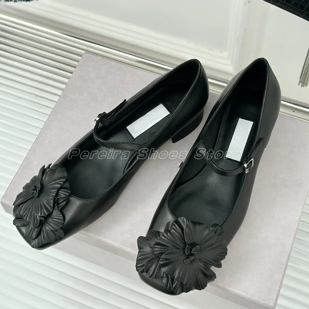 Spring Summer Sweet Flower Pattern Pumps Fashion Round Toe 2024 Gentle Style  Buckle Strap Cover Heel Flat Heel view 4