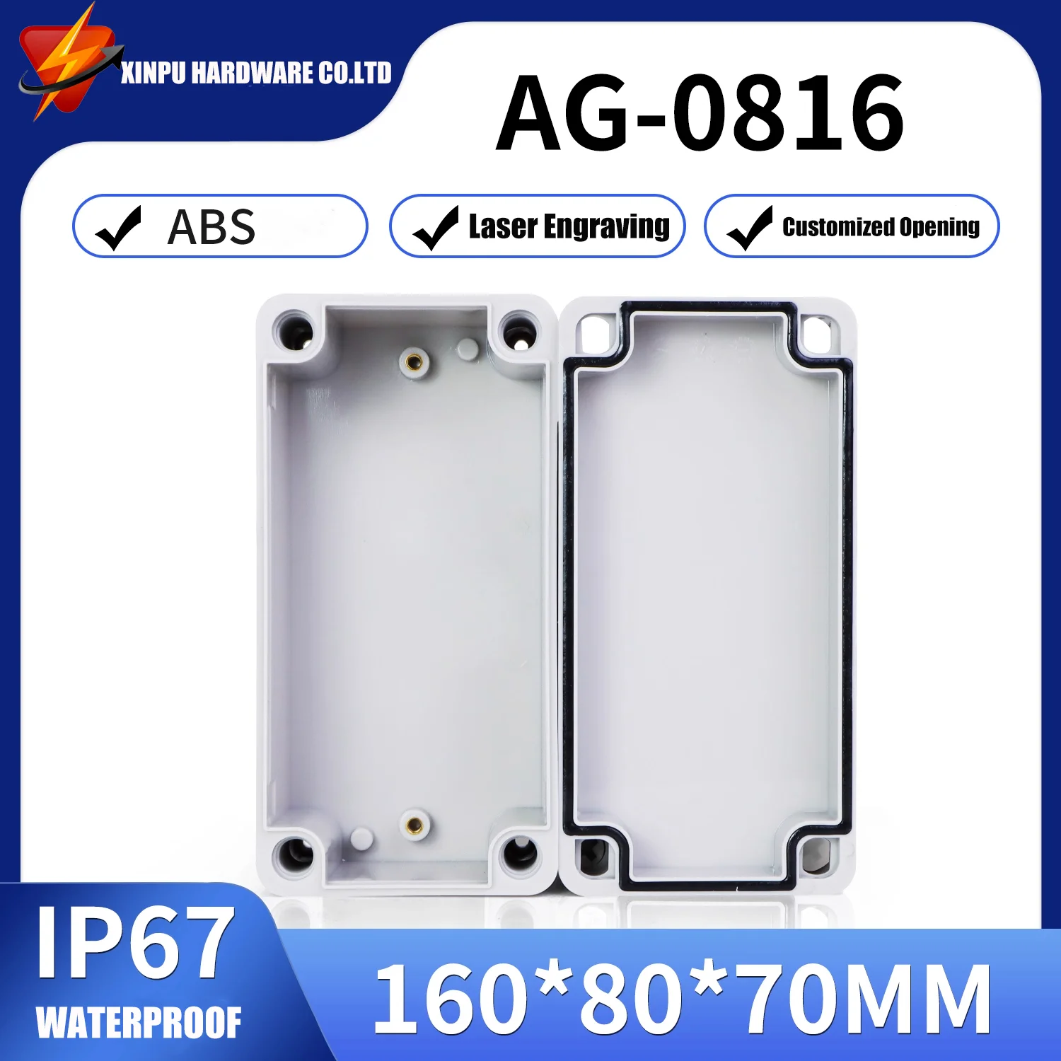 

IP67 AG Series Waterproof Plastic ABS Junction Box with Screw Cable Custom Grey/Transparent Cover for Electronic Case