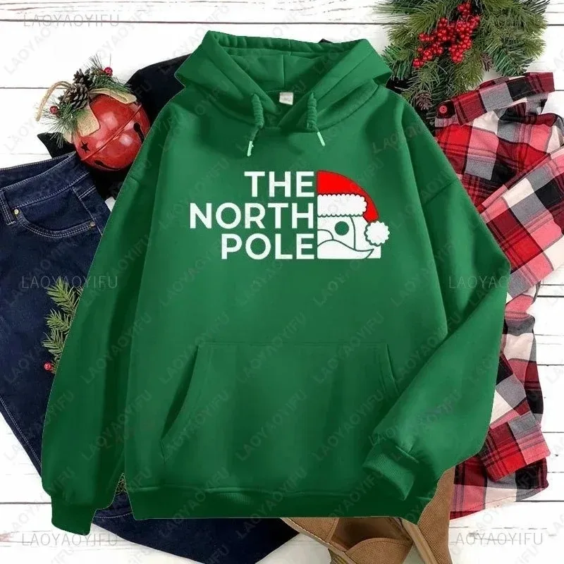 Sudadera con capucha de broma navideña The North Pole con sudadera informal de vacaciones con estampado de Papá Noel verde