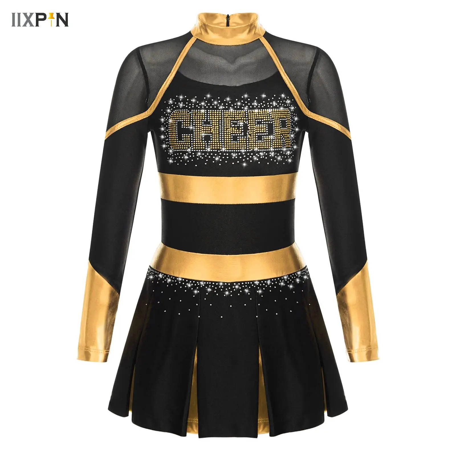 

Teenager Girls Cheerleading Dance Dress Long Sleeve Cheer Leader Uniform Dress Halloween Cosplay Party Outfit Dancewear