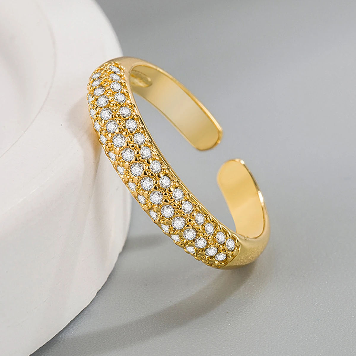 1pcs European gold full diamond opening adjustment ring zircon jewelry