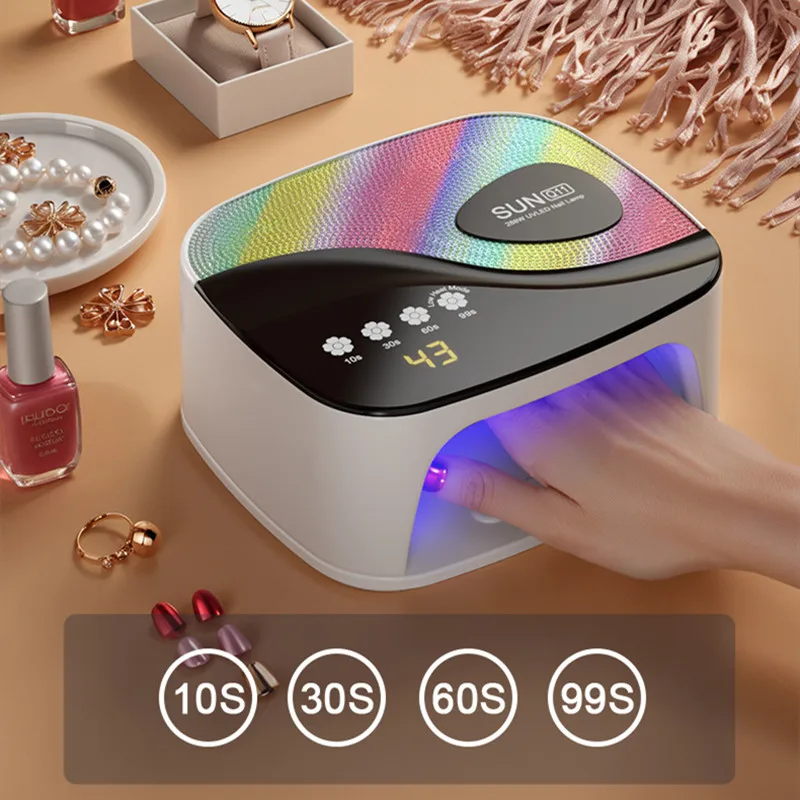 288W UV LEDネイルランプ、ジェルネイル用ネイルドライヤー、4段階タイマー硬化ランプ、プロ用ネイルライト、45個のUVビーズと自動センサー