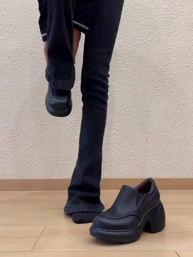 

2026 Spring Autumn Women's Minimalist Round Toe Platform Loafers Elastic Band Height Increasing Comfortable Casual Shoes