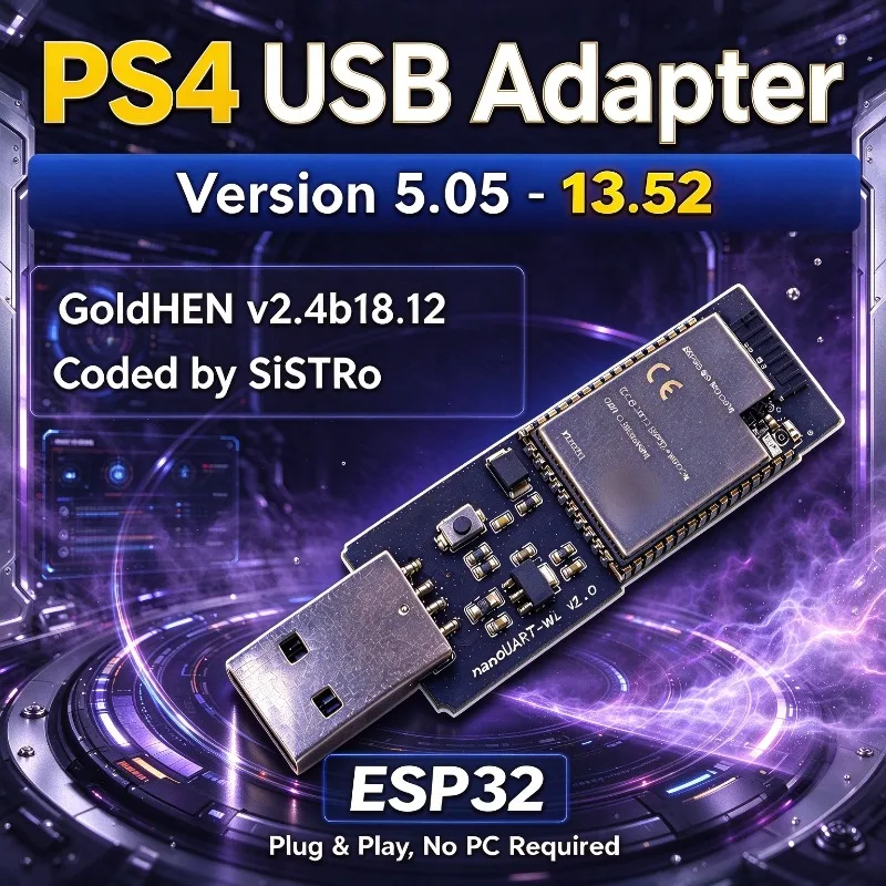 2026 New PS4 ESP32 USB JailBREAK Boot Adapter GoldHEN Version 5.05~13.52 One Click Payload Boot Tool Plug & Play Easy Operation