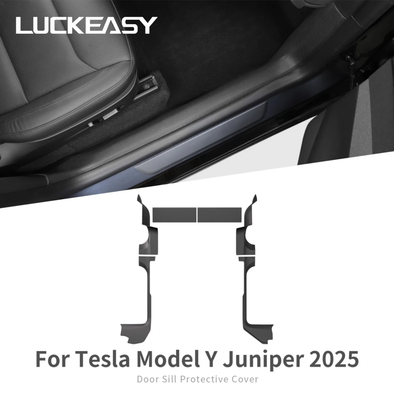 Image of LUCKEASY Linkslenker für Tesla Model Y Launch 2025 2026 Juniper Zentralsteuerung Seiten-Anti-Kick-Pad TPE Türschwellenschutzleiste