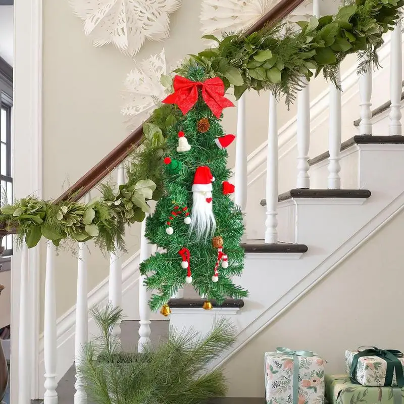 Christmas Wreaths For Front Door Door Wreaths Artificial Wreath Light Up Upside Down Tree Front Door Wreath With Bow & Gnome