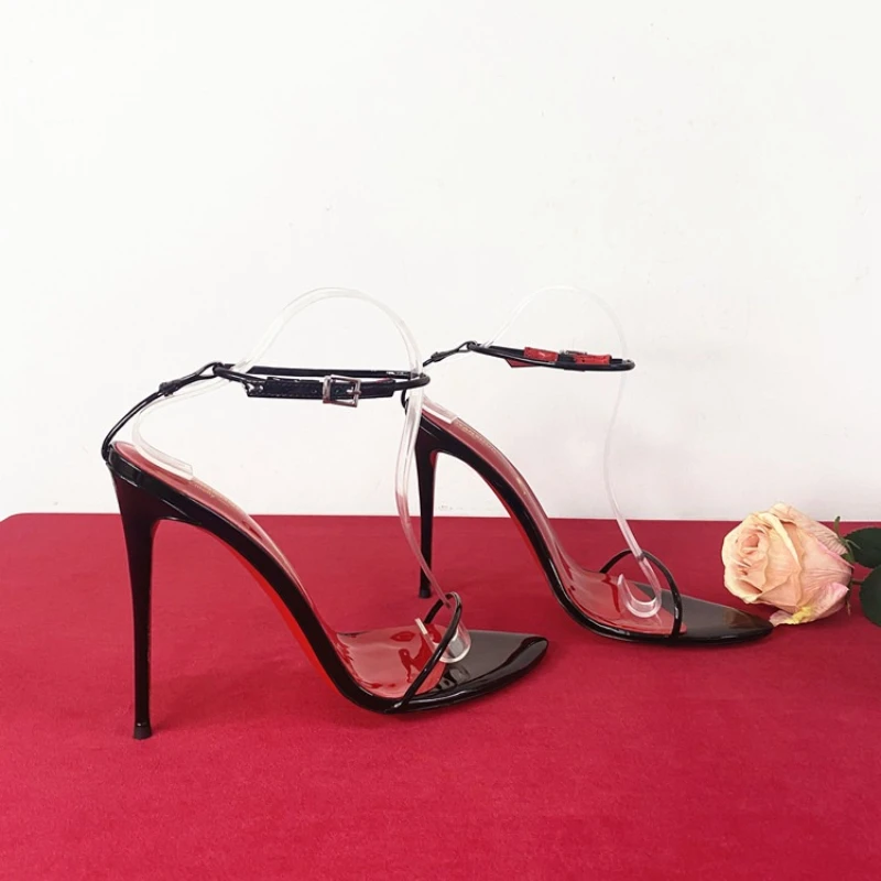 2025 New Minimalist Line Curved Straight Strap 12cm Ultra High Heel Sandals Women's Sexy Wristband Large Size High Heel Sandals