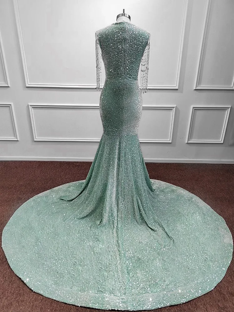 ROSEINTHEBOX, vestidos de graduación de color verde menta con cuentas de perlas de lujo, vestido de noche de fiesta de boda de sirena árabe personalizado para mujer