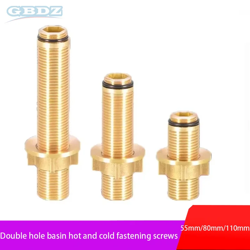 

Copper Tap Faucet Fixing Fitting Lengthened 55/80/110mm Single/Double Hole Hot/Cold Water Faucet 1/2" Nut Faucet Fixed Sink Tool