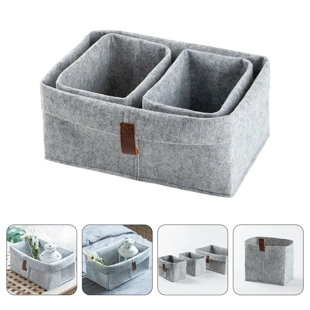 

3 Pcs Desk Felt Storage Basket Wicker Household Desktop Outdoor Woven Baskets