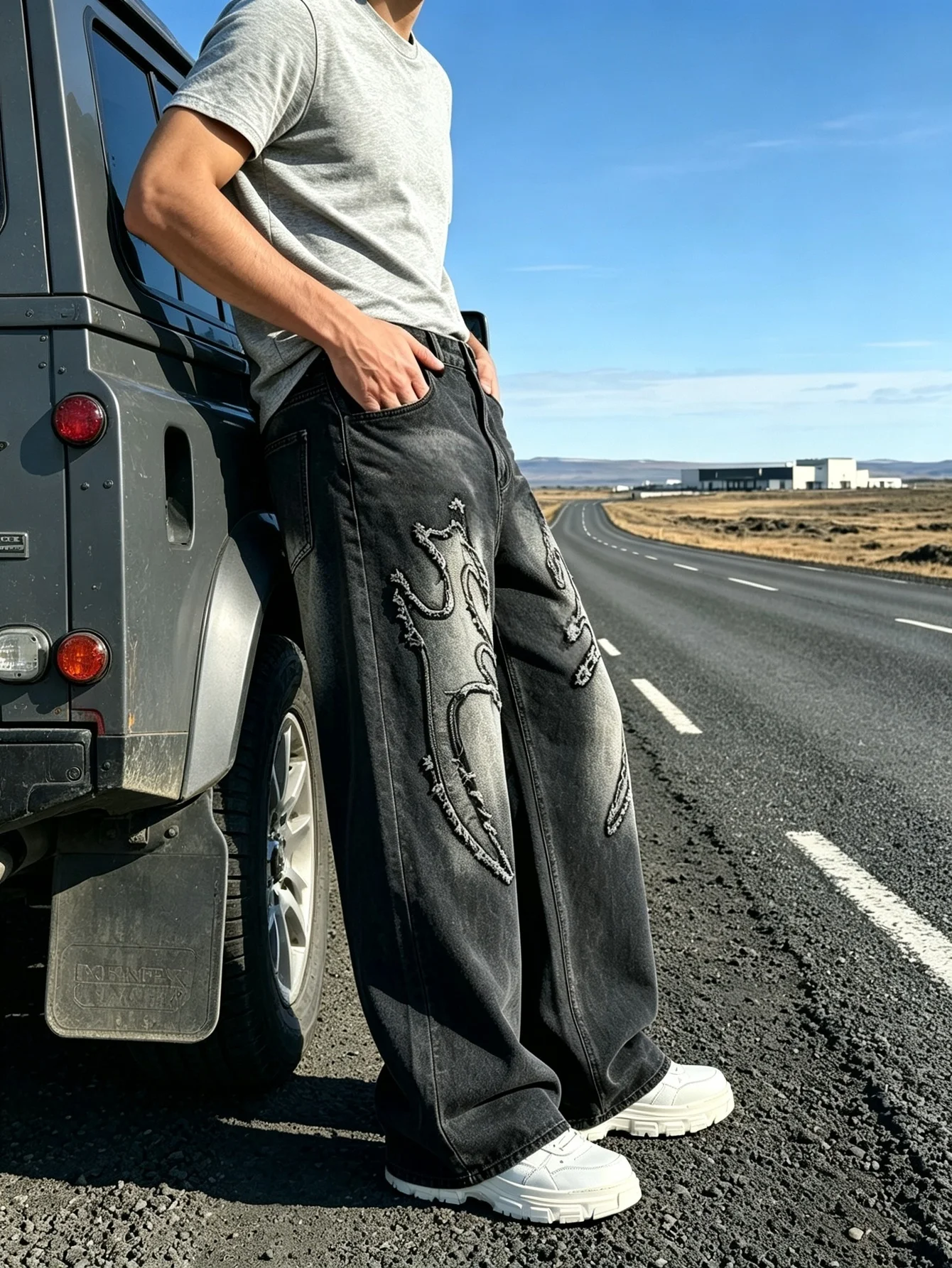 Old School Y2K Trendy American Street Hip Hop Denim Trousers Adjustable Drawstring Waist Minimalist City Bottom, Thoughtful Vale