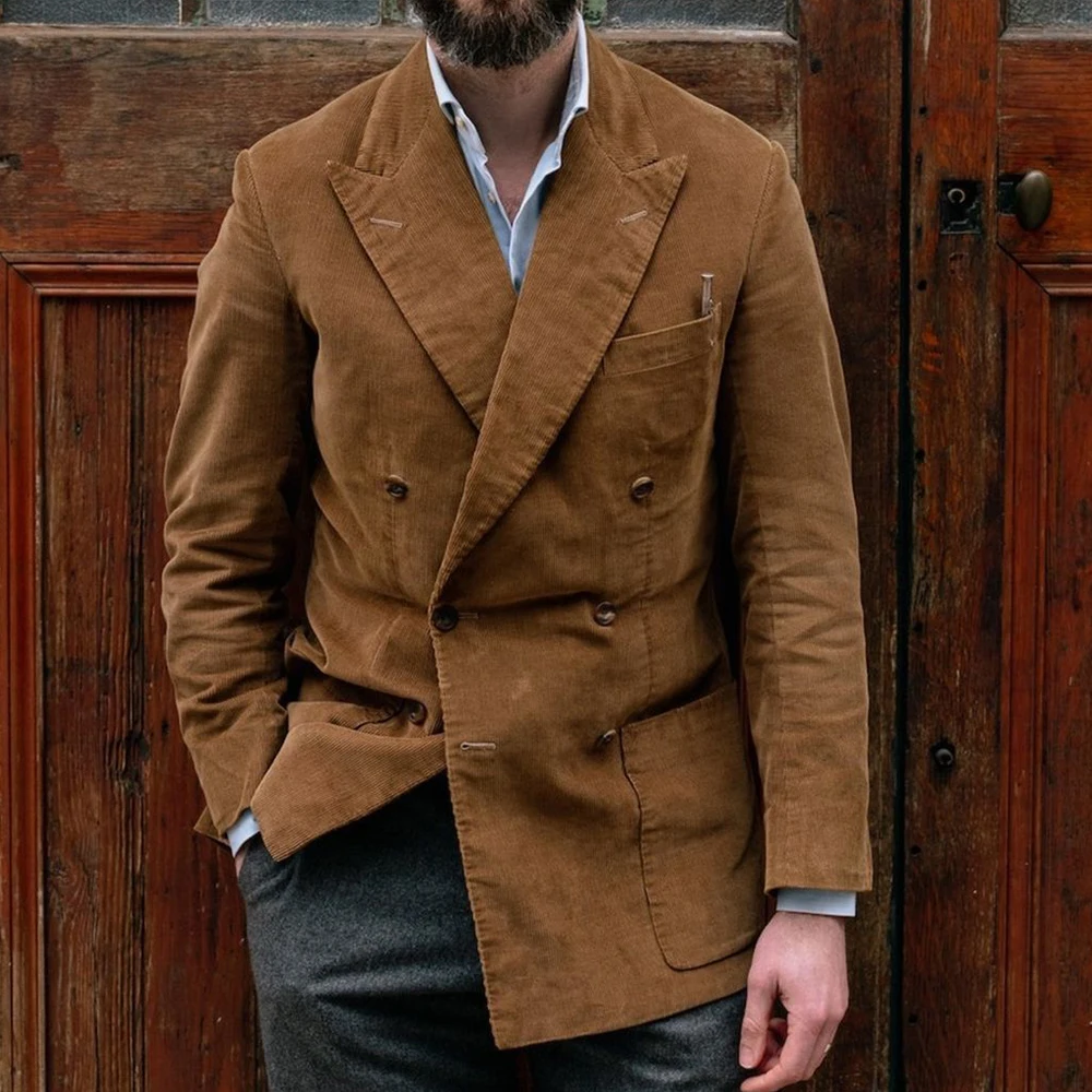 

Men's Corduroy Suit Jacket Double Breasted Slim Fit Casual Stylish Comfortable Elegant Blazer Business Formal Wear Autumn Winter