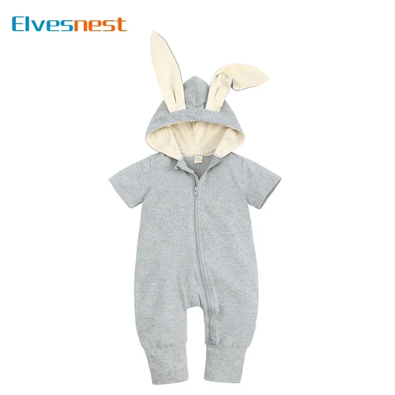 

Cartoon Rabbit Newborn Clothes Knitted Romper Cotton Zipper Short Sleeve Baby Girl Romper Summer Baby Costume 3-18 Months