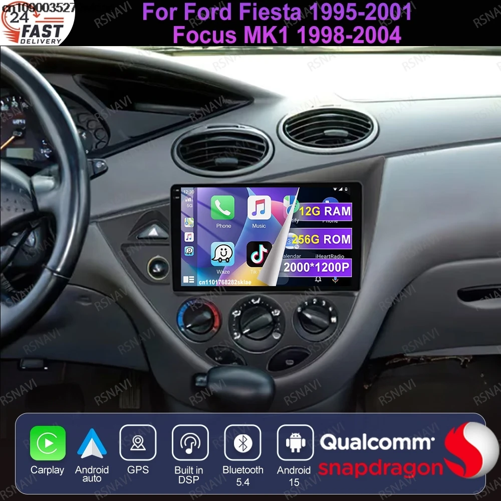 Android 15 para Ford Fiesta 1995-2001 Focus MK1 1998-2004 Radio de coche DSP Multimedia DVD Viedo Player BT unidad principal GPS QLED estéreo