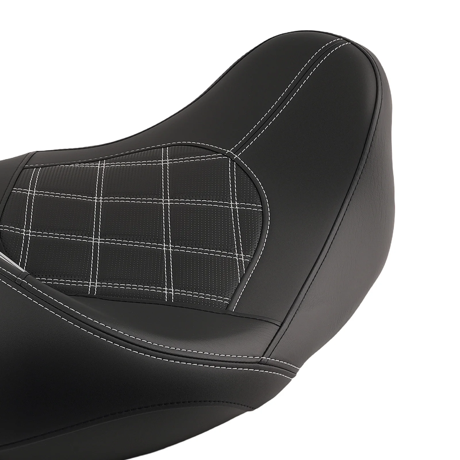 Full Set Seat for Harley Touring 2009-2024 Black White Stitching PU Leather