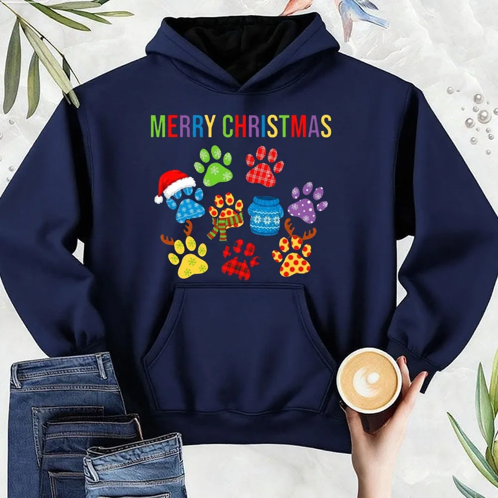 عيد ميلاد سعيد البلوز المطبوعة الكلب الكفوف احتفالي حفلة عيد الميلاد هدية الرجال البلوز طويلة الأكمام الشارع أزياء رياضية #3